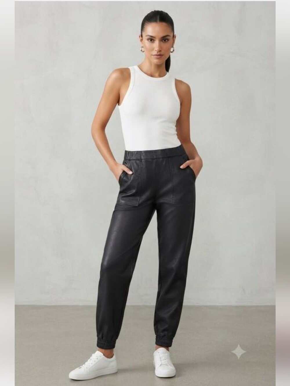 Women's Black Faux Leather Jogger Pants